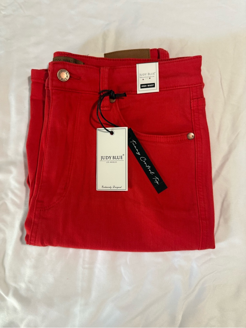 NWT Judy Blue Red High Waist Tummy Control Bermuda Denim Shorts Size XL - Picture 7 of 7